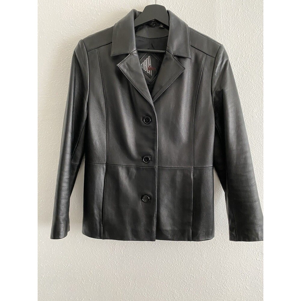 Vintage 90’s Y2K Tiboa Women’s Black Leather Tailored Jacket M H